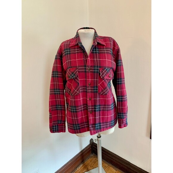 St. John's Bay VTG Barn Chore Coat Jacket Med Plaid 90s Grunge Flannel Lined - Picture 6 of 11